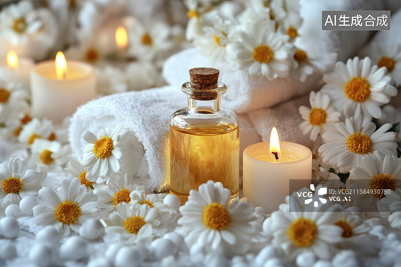 【AI数字艺术】精油蜡烛花卉浴室疗愈静物图片素材
