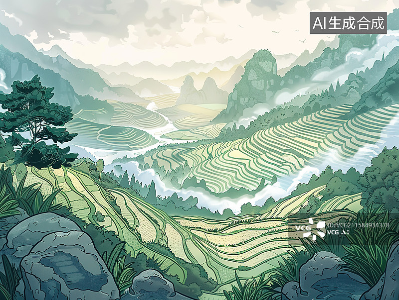【AI数字艺术】梯田图片素材