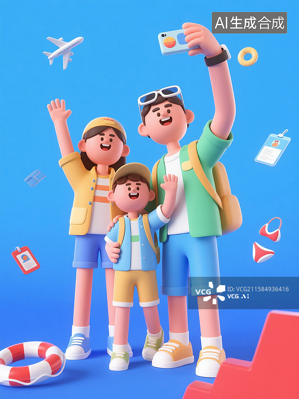 【AI数字艺术】卡通家庭度假暑假旅行图片素材