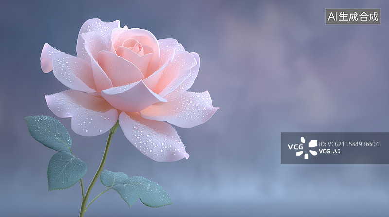 【AI数字艺术】一朵玫瑰花上水珠晶莹剔透图片素材