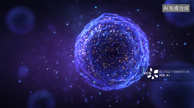 【AI数字艺术】一个发光蓝色球体漂浮在黑暗中图片素材