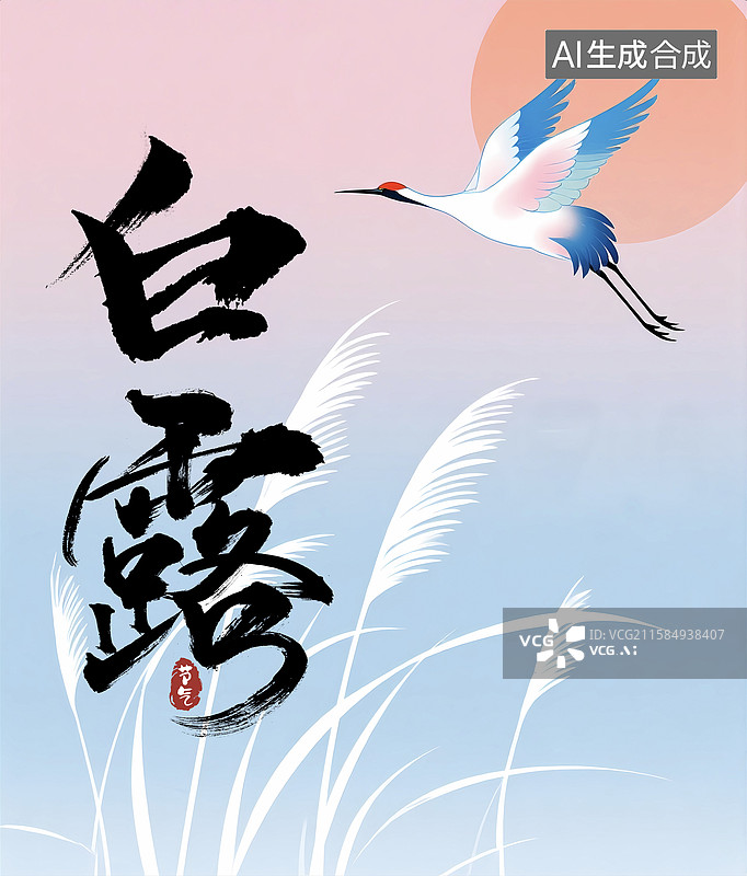 【AI数字艺术】渐变浪漫白露飞鸟海报图片素材