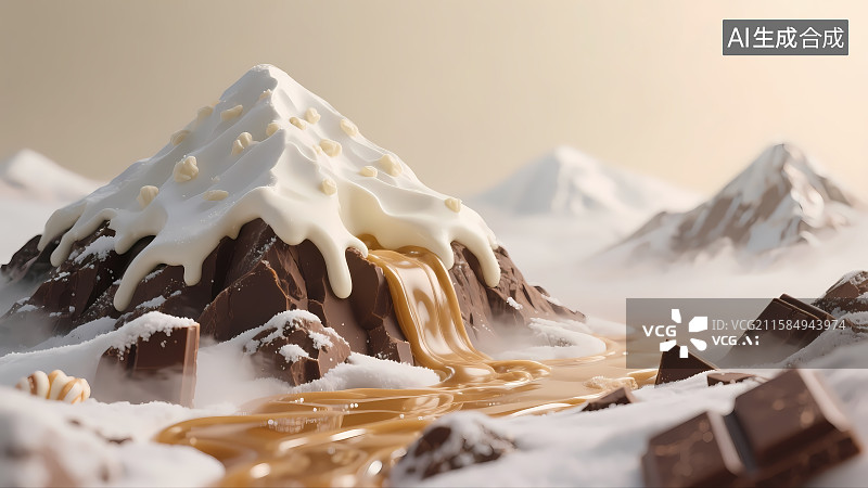 【AI数字艺术】冰淇凌巧克力山脉微景观图片素材