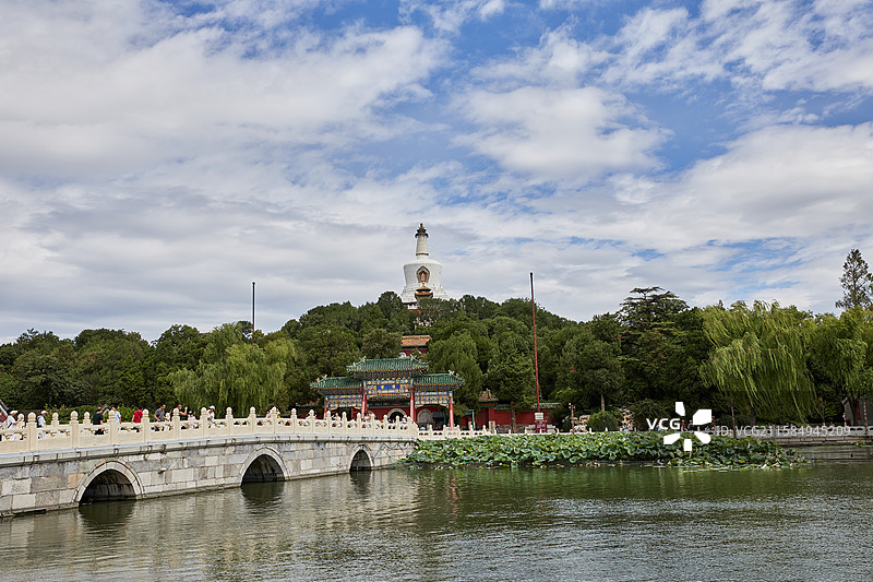 北京北海公园白塔永安桥风光图片素材