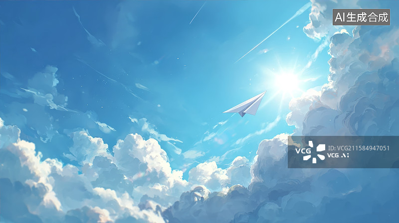 【AI数字艺术】天空中飞行的纸飞机图片素材
