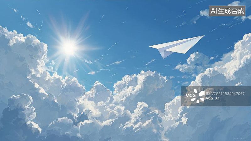 【AI数字艺术】天空中飞行的纸飞机图片素材