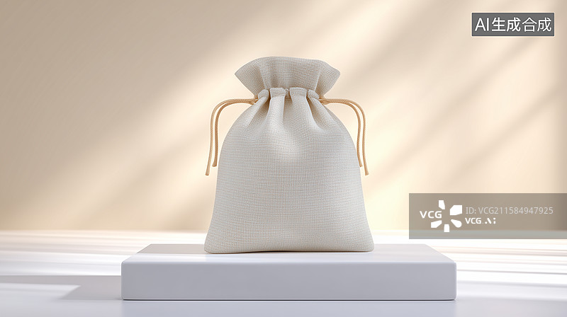 【AI数字艺术】米色束口袋立体包装展示图片素材