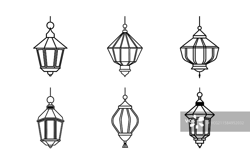 悬挂灯笼线条艺术套件图片素材