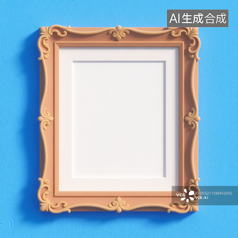 【AI数字艺术】空白装饰画框抽象商业背景的3D创意插画蓝色背景上的空白画布潜力和创新图片素材