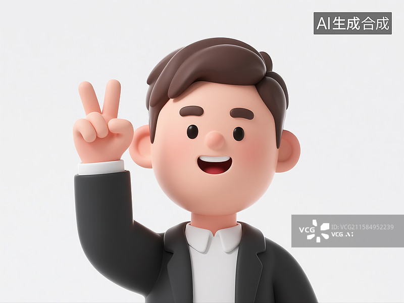 【AI数字艺术】胜利手势抽象商业白色背景的3D创意插画胜利标志代表成功和成就图片素材
