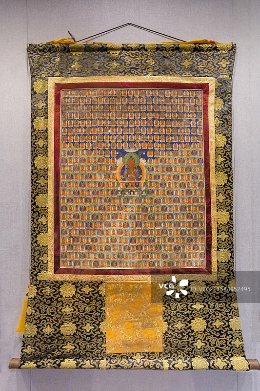 包头博物院无量寿佛唐卡年代清代质地布图片素材