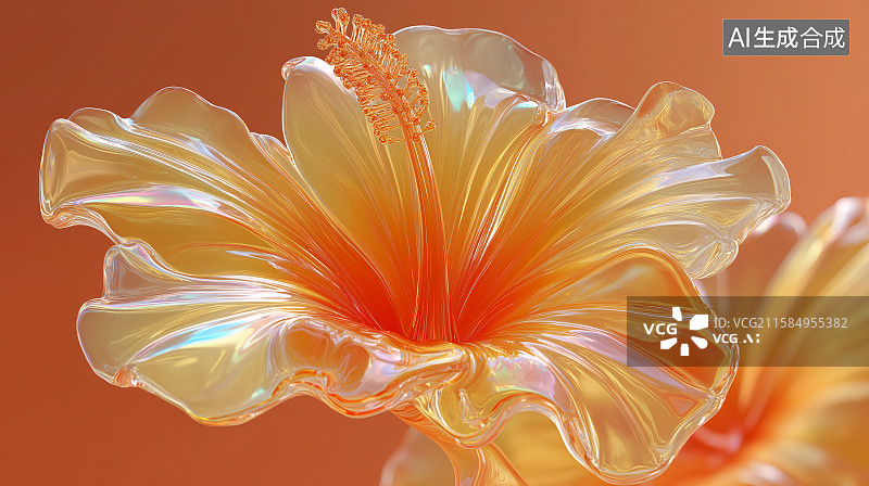 【AI数字艺术】3D玻璃透明花卉植物壁纸背景图片素材