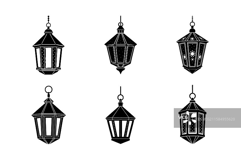 悬挂灯笼剪影艺术图片素材