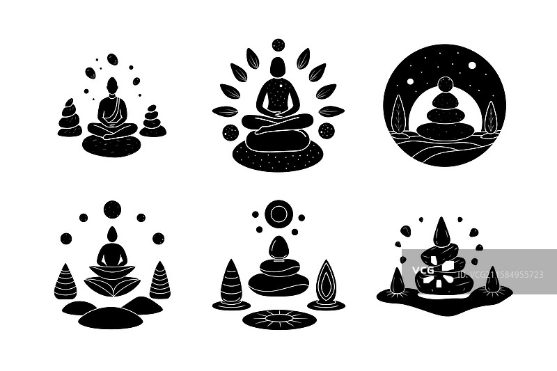 冥想石的剪影艺术图片素材