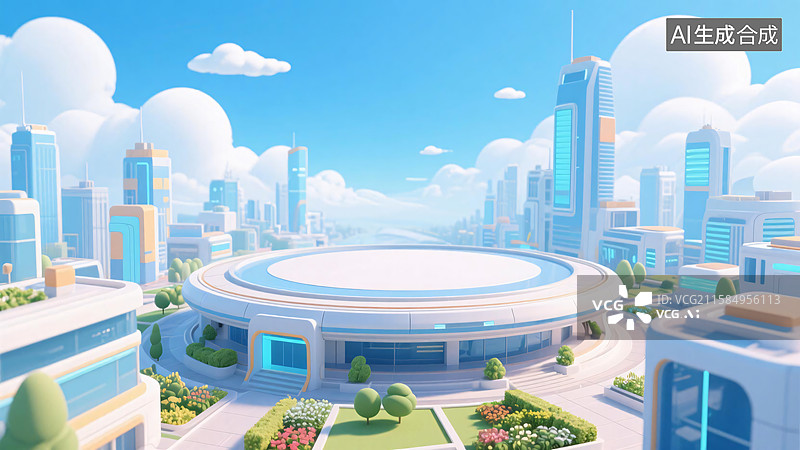 【AI数字艺术】3D科技风城市圆形商务产品展台图片素材