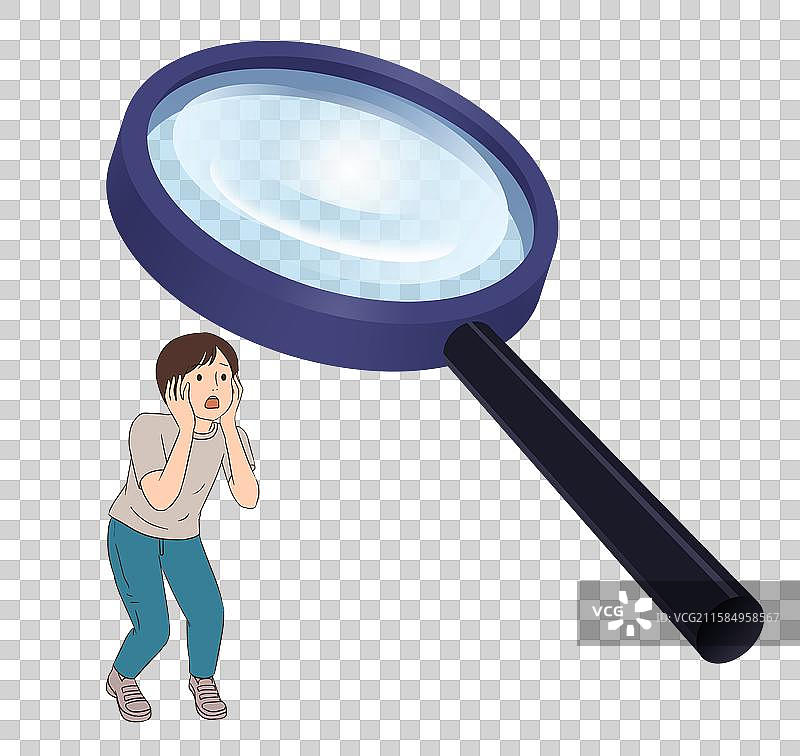 放大镜惊恐恐惧害怕心理承受能力受伤受到惊吓的表情女生女孩情绪失控尖叫表情插画图片素材