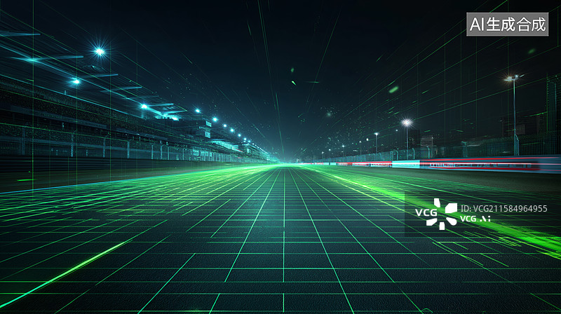 【AI数字艺术】赛车场夜景：科技感十足的赛道与光轨图片素材