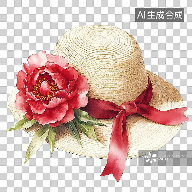 【AI数字艺术】编制草帽上的牡丹花图片素材