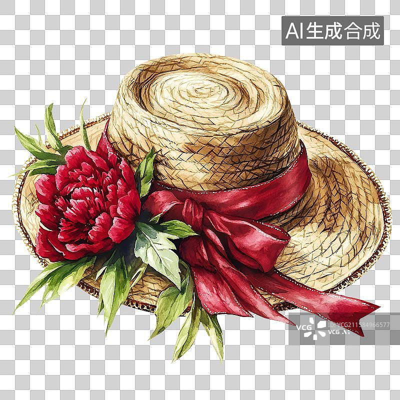 【AI数字艺术】编制草帽上的牡丹花图片素材