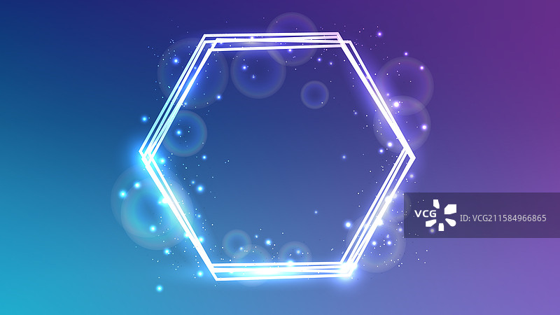 发光效果的霓虹六边形框架图片素材