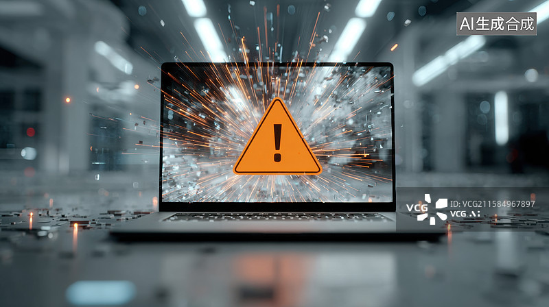 【AI数字艺术】电脑屏幕爆炸警示标志图片素材
