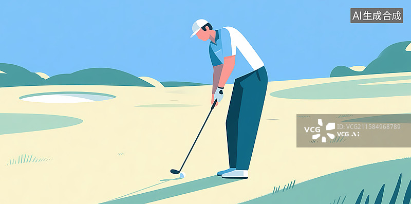 【AI数字艺术】高尔夫球手在沙坑挥杆图片素材