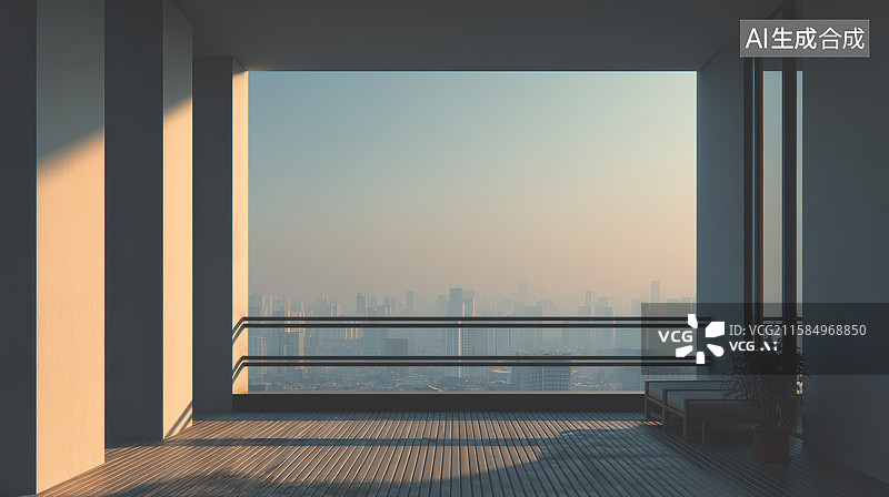 【AI数字艺术】现代高层公寓阳台城市天际线景观图片素材