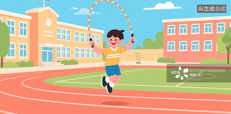 【AI数字艺术】学生操场跳绳图片素材