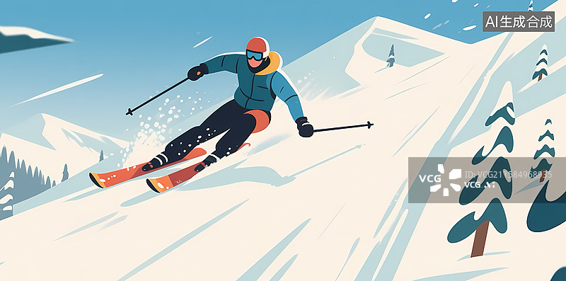 【AI数字艺术】滑雪者在雪山中疾驰图片素材