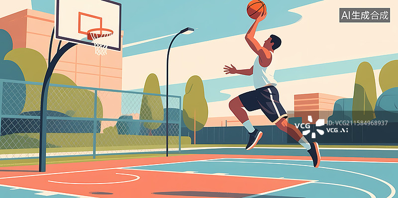 【AI数字艺术】篮球场上的跃起投篮图片素材