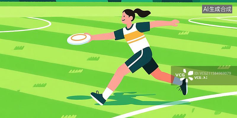 【AI数字艺术】女子在草地上投掷飞盘图片素材