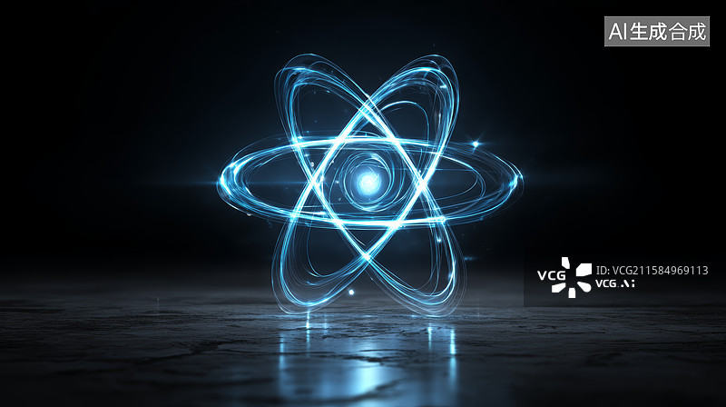【AI数字艺术】原子结构的3D渲染与发光粒子图片素材