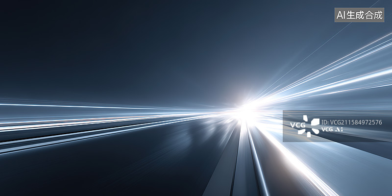 【AI数字艺术】黑色夜空中的银色光轨极简科技背景图片素材