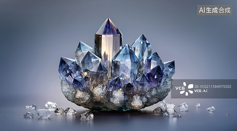 【AI数字艺术】美丽的紫色蓝色水晶图片素材