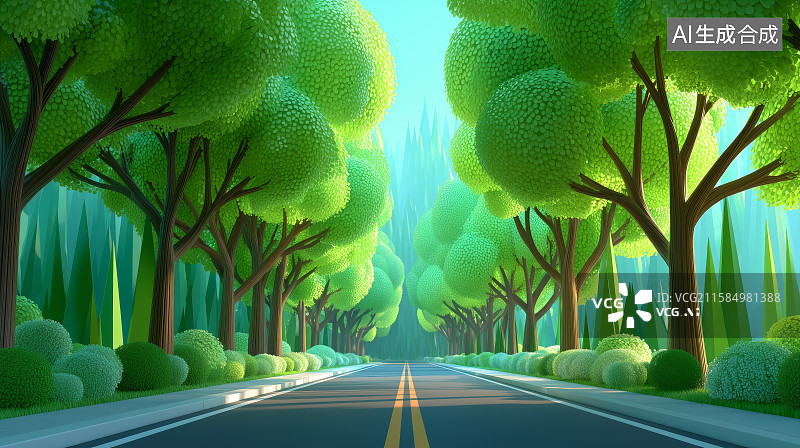 【AI数字艺术】林荫大道绿树成荫的宁静小径图片素材