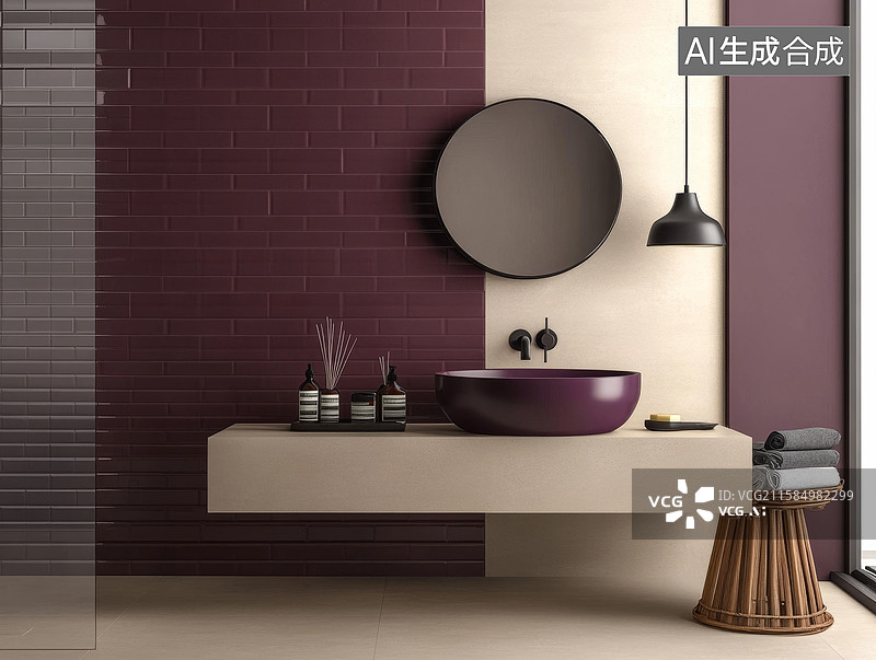 【AI数字艺术】现代紫色浴室设计图片素材