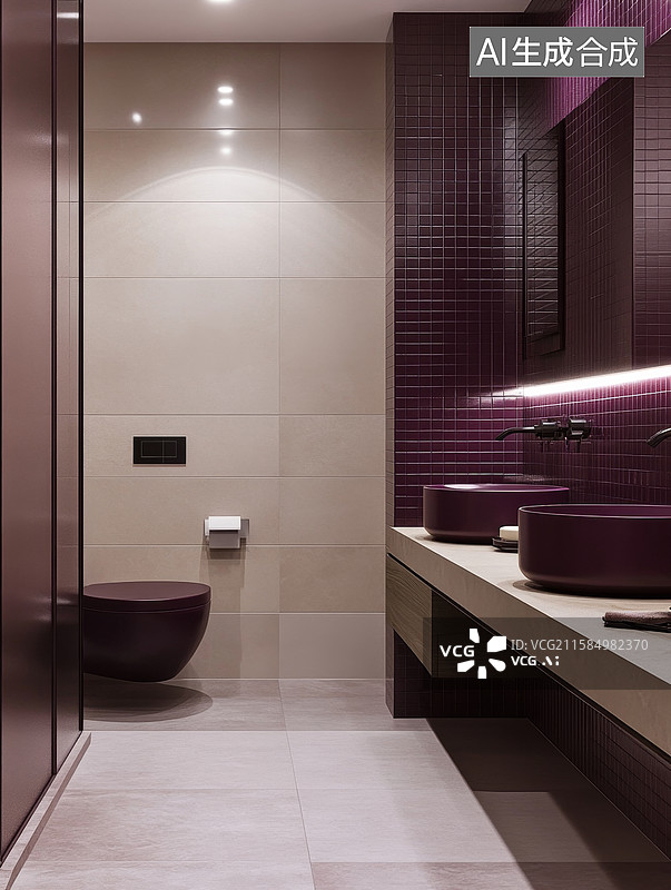 【AI数字艺术】现代紫色浴室设计图片素材