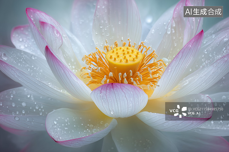【AI数字艺术】绽放的粉白睡莲特写图片素材