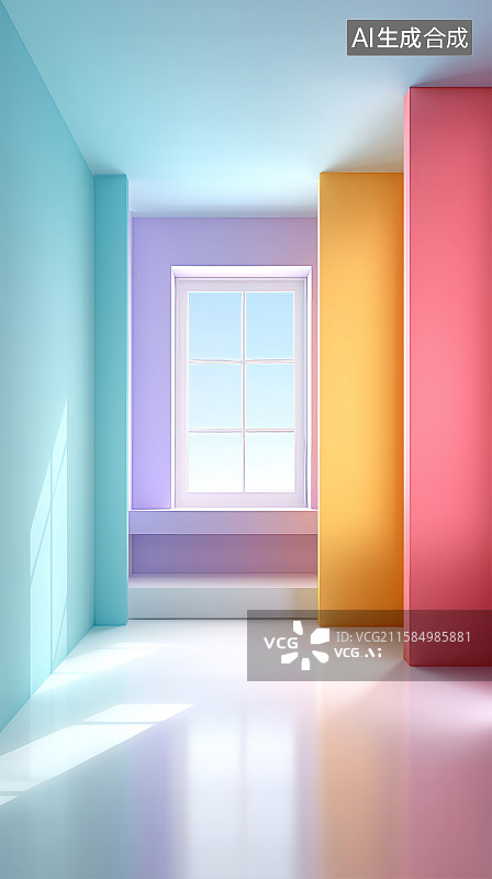 【AI数字艺术】粉色与蓝色的室内空间图片素材