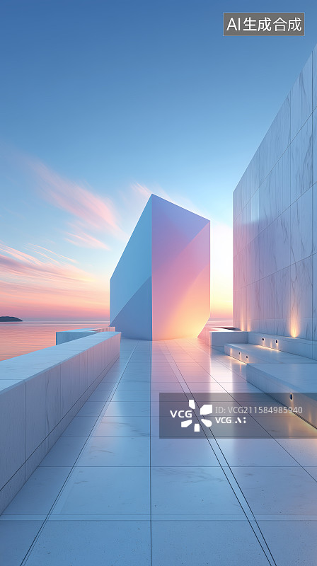 【AI数字艺术】现代建筑与蓝天白云图片素材
