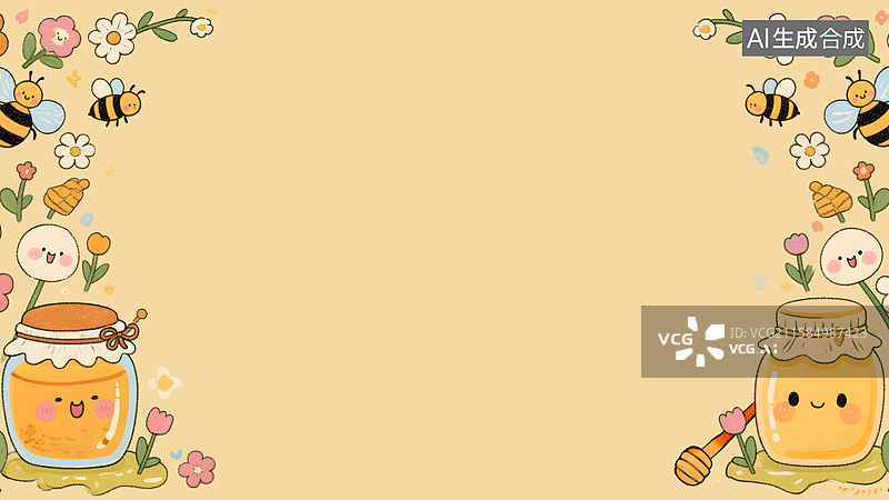 【AI数字艺术】蜂蜜和蜜蜂2D卡通背景两侧图片素材
