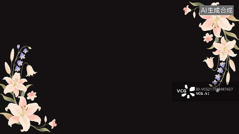 【AI数字艺术】复古百合花2D卡通背景两侧图片素材