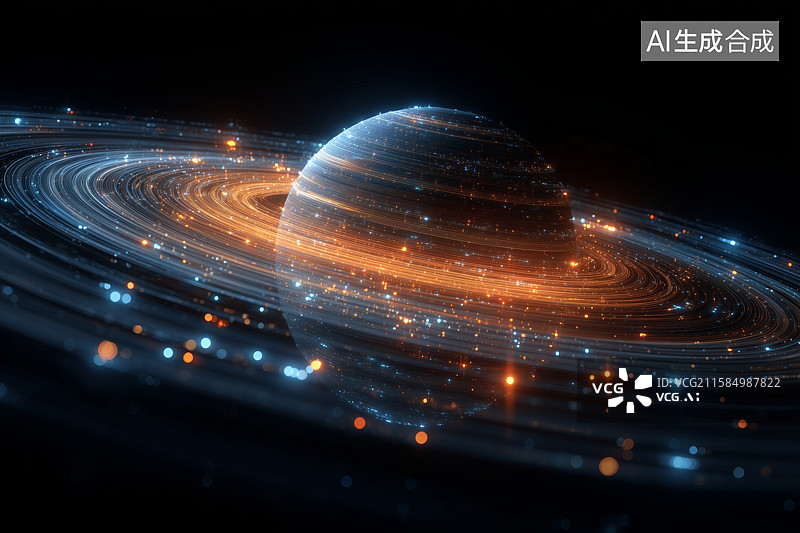 【AI数字艺术】宇宙行星与轨道环发光现象图片素材