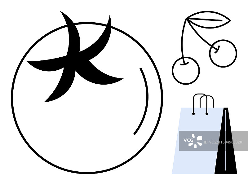 极简风格的番茄樱桃和购物袋图片素材