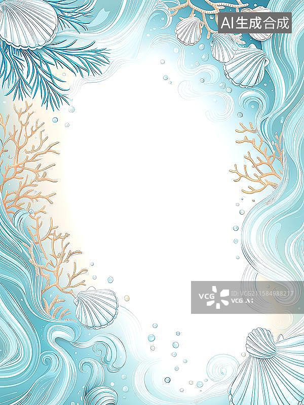 【AI数字艺术】海岛贝壳珊瑚婚礼邀请函边框图片素材