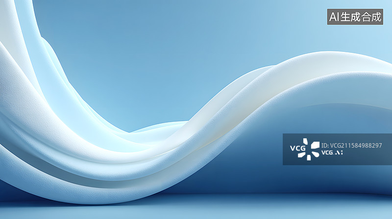 【AI数字艺术】AIGC：蓝色背景下的弯曲流动波浪 年会计划书抽象概念背景图片素材