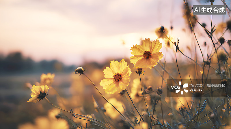 【AI数字艺术】AIGC：黄色的大波斯菊图片素材