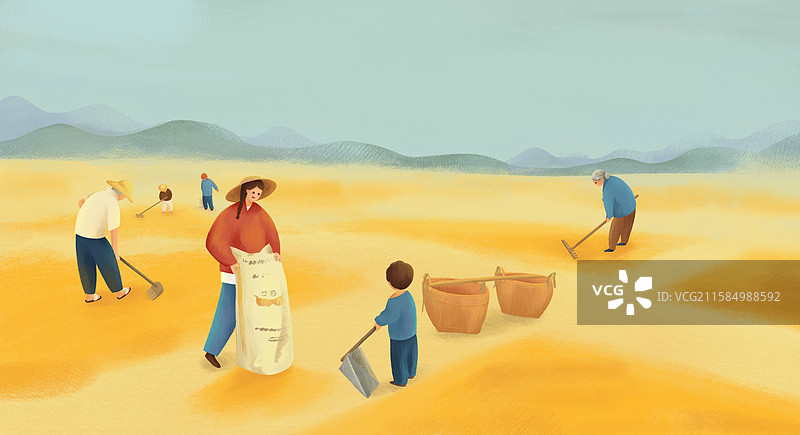 丰收季节农民晒谷场务农图片素材