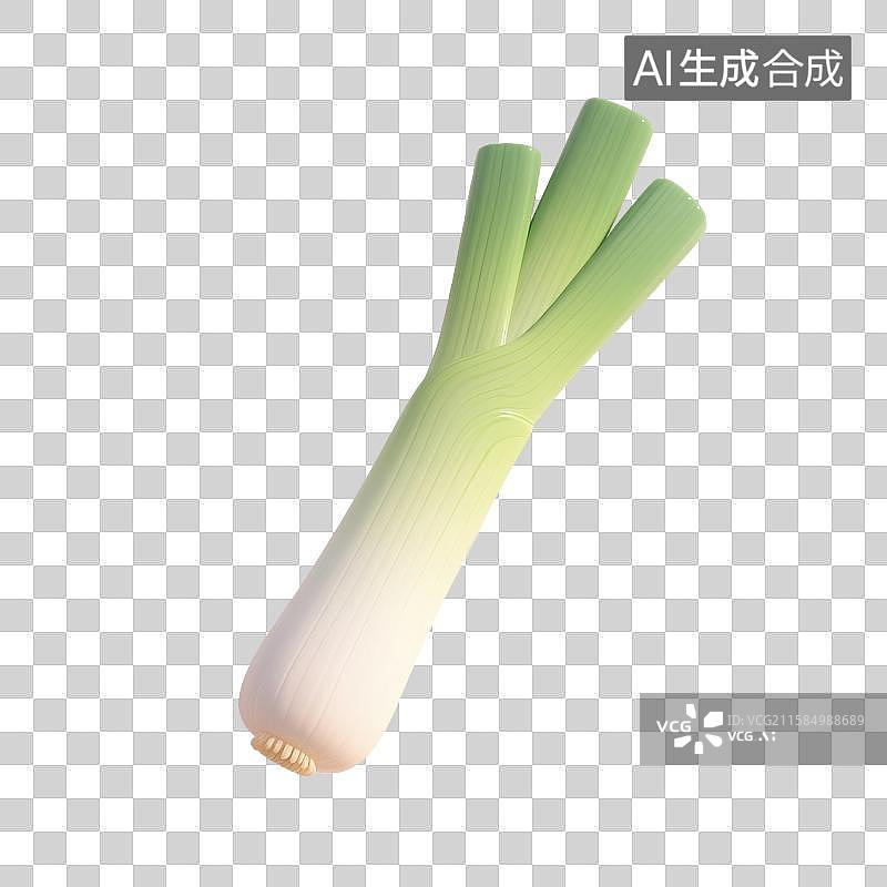 【AI数字艺术】3D渲染，一根葱，大葱，蔬菜免抠元素图片素材