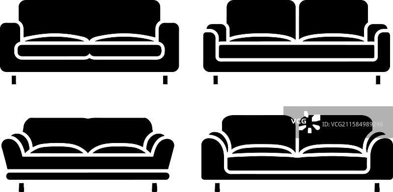 家居沙发轮廓 - 室内设计图标图片素材